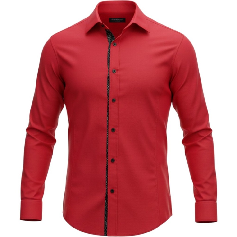 Alex Vando Mens Red Long Sleeve Button Down Dress Shirt Polka Dot Trim Slim Fit